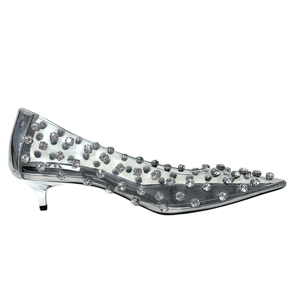 NWT ZARA Clear Vinyl Rhinestone Embellishments Pointed Toe Kitten Heels 37 - Picture 6 of 12